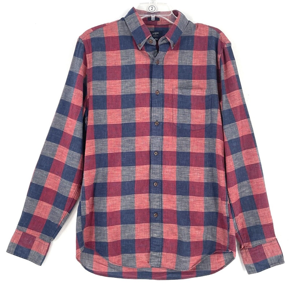 J. Crew Shirt Size Medium Red Blue Buffalo Check Slim Fit Preppy Button Downโ